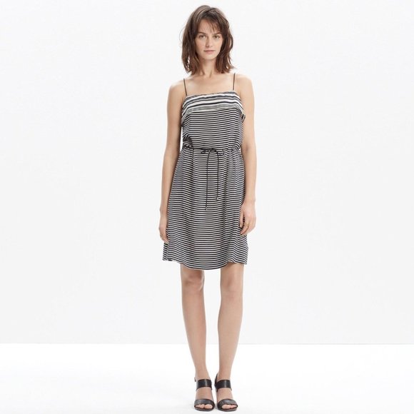 Madewell Striped Silk Tie -Waist Striped Dress Size 4 - Picture 1 of 8